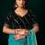 Turquoise net designer saree with sequins embroidery and velvet unstitched blouse