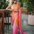 orange party wear saree with original gold beads work