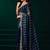 Blue sequins embroidered net designer party wear saree with unstitched velvet blouse