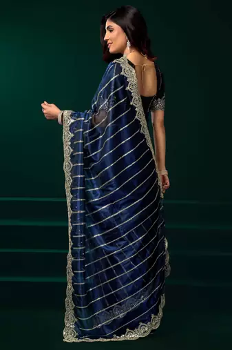 blue net partywear saree with heavy embroidered sequins work