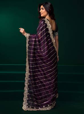 burgundy net saree with heavy floral embroidered designs 3