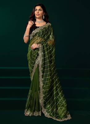 green net saree with heavy sequins embroidered designs 1