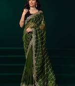 green net saree with heavy sequins embroidered designs