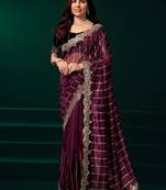 maroon net saree with heavy sequins embroidered designs