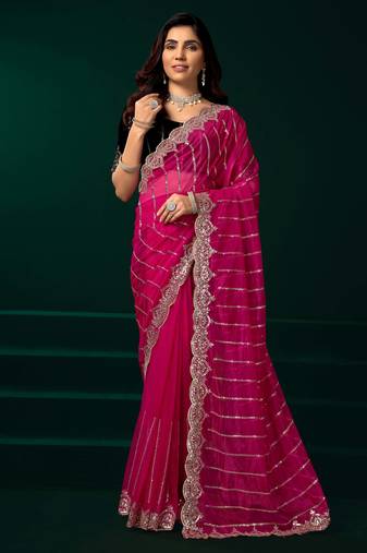 Pink designer net saree sequins embroidery party wear with velvet blouse