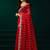 Red traditional net sequins work saree with unstitched velvet blouse