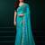 Turquoise net designer saree with sequins embroidery and velvet unstitched blouse
