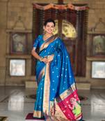 Soft paithani silk saree with zari weawing motifs design and meenakari weawing rich pallu