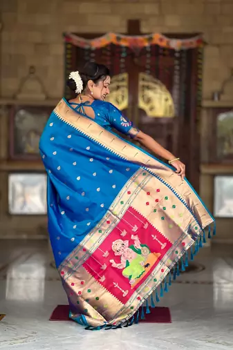 Soft paithani silk saree with zari weawing motifs design and meenakari weawing rich pallu
