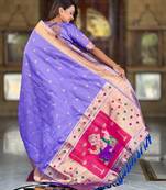 Soft paithani silk saree with zari weawing motifs design and meenakari weawing rich pallu