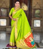 Soft paithani silk saree with zari weawing motifs design and meenakari weawing rich pallu