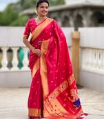 Soft paithani silk saree with zari weawing motifs design and meenakari weawing rich pallu