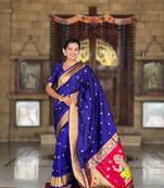 Soft paithani silk saree with zari weawing motifs design and meenakari weawing rich pallu