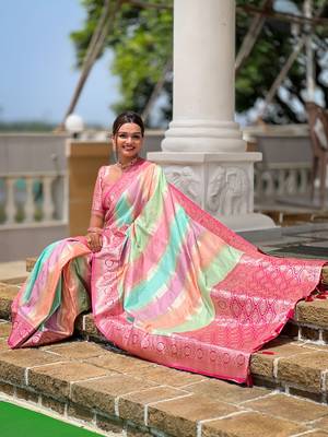 soft art silk saree with zari weaving meenakari design all over the saree & zari weawing contrast rich pallu 1