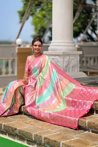 soft art silk saree with zari weaving meenakari design all over the saree & zari weawing contrast rich pallu