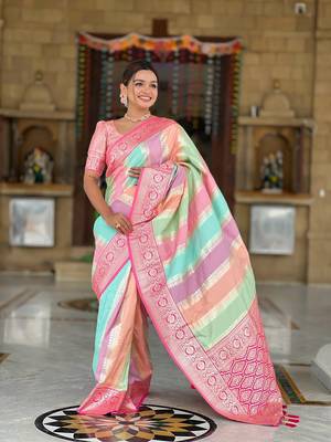 soft art silk saree with zari weaving meenakari design all over the saree & zari weawing contrast rich pallu 2