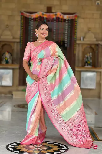 soft art silk saree with zari weaving meenakari design all over the saree & zari weawing contrast rich pallu