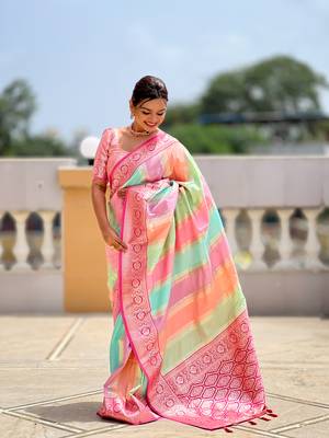 soft art silk saree with zari weaving meenakari design all over the saree & zari weawing contrast rich pallu 4