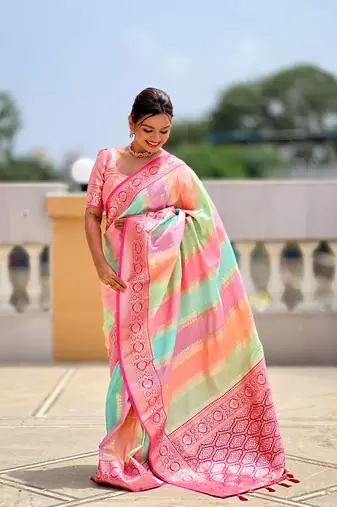 soft art silk saree with zari weaving meenakari design all over the saree & zari weawing contrast rich pallu