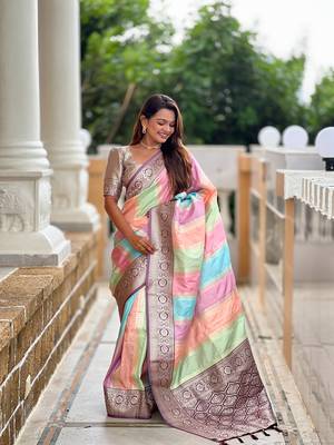soft art silk saree with zari weaving meenakari design all over the saree & zari weawing contrast rich pallu 3