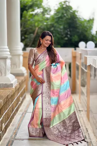 soft art silk saree with zari weaving meenakari design all over the saree & zari weawing contrast rich pallu