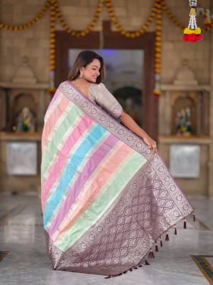 soft art silk saree with zari weaving meenakari design all over the saree & zari weawing contrast rich pallu 5