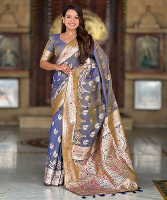 soft banarasi art silk saree with zari weaving meenakari touchup design all over the saree 1