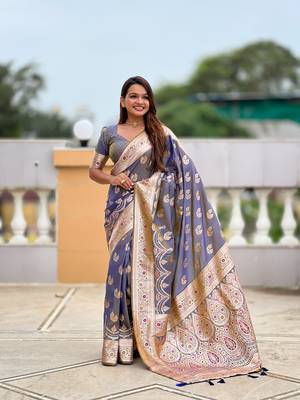 soft banarasi art silk saree with zari weaving meenakari touchup design all over the saree 3