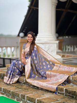 soft banarasi art silk saree with zari weaving meenakari touchup design all over the saree 5