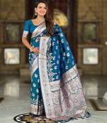 soft banarasi art silk saree with zari weaving meenakari touchup design all over the saree