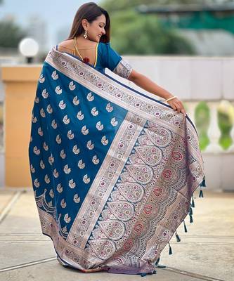 soft banarasi art silk saree with zari weaving meenakari touchup design all over the saree 4