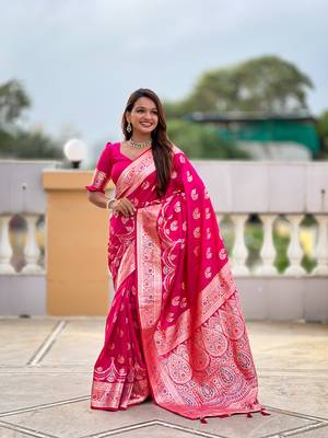 soft banarasi art silk saree with zari weaving meenakari touchup design all over the saree 4