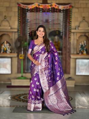 soft banarasi art silk saree with zari weaving meenakari touchup design all over the saree 1