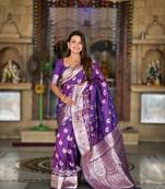 soft banarasi art silk saree with zari weaving meenakari touchup design all over the saree