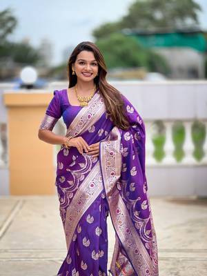 soft banarasi art silk saree with zari weaving meenakari touchup design all over the saree 5