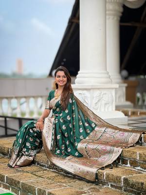 soft banarasi art silk saree with zari weaving meenakari touchup design all over the saree 5