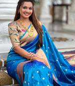 Soft paithani silk saree with zari weawing motifs design and meenakari weawing rich pallu