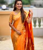 Soft paithani silk saree with zari weawing motifs design and meenakari weawing rich pallu