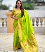 Soft paithani silk saree with zari weawing motifs design and meenakari weawing rich pallu