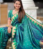 Soft paithani silk saree with zari weawing motifs design and meenakari weawing rich pallu