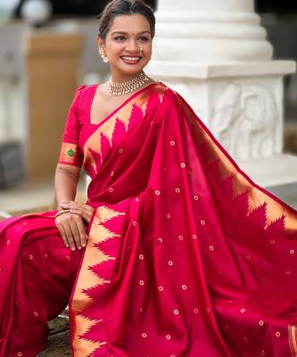 Soft paithani silk saree with zari weawing motifs design and meenakari weawing rich pallu 5