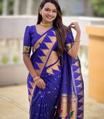 Soft paithani silk saree with zari weawing motifs design and meenakari weawing rich pallu