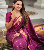 Soft paithani silk saree with zari weawing motifs design and meenakari weawing rich pallu