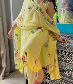 Yellow color french crepe sttiched kurta set
