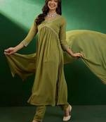 Olive green color georgette anarkali suit