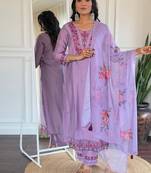 Lavender color viscose embroidered kurta set