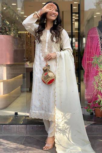 White color viscose rayon sttiched straight suit