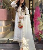 White color viscose rayon sttiched straight suit