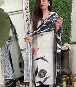 White color viscose rayon printed  kurta set