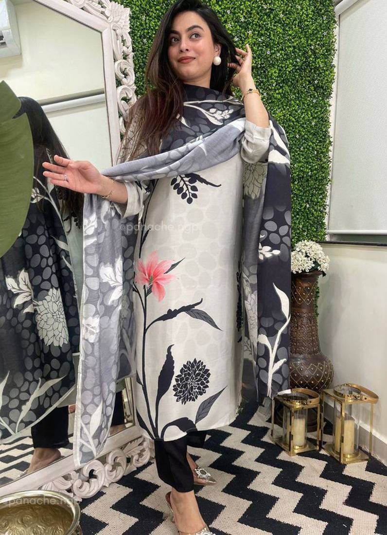 White color viscose rayon printed  kurta set